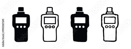 Hand-Drawn Handheld Electronic Device Icons. Stylized Black and Outline Portable Meter or Scanner Vector.