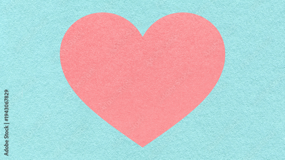 Obraz premium Pink heart on light turquoise paper texture background with copy space for Valentines Day banner, template or greeting card
