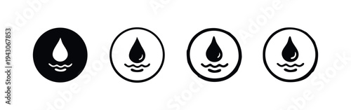 Hand-drawn Water Drop and Wave Icons Set - Stylized Liquid Element Symbols in Black and White