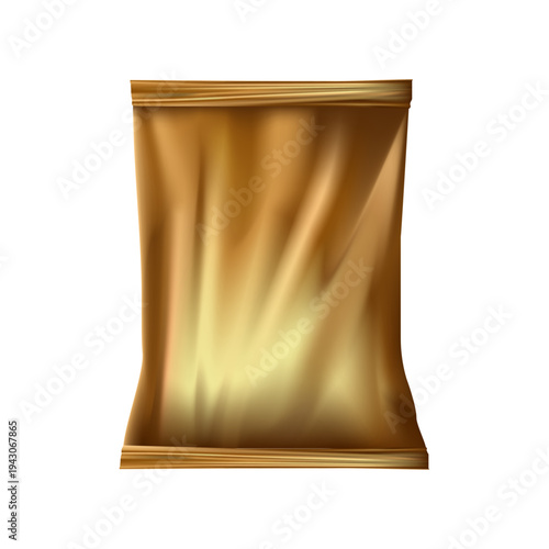 Realistic gold snack plastic packaging isolated on white background. Vector illustration EPS 10.