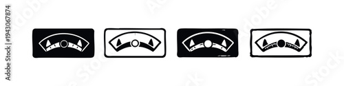 Hand-drawn Analog Meter and Gauge Icons Set - Retro Measurement Instrument Symbols in Black and White