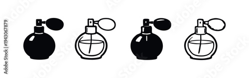 Hand-drawn Vintage Perfume Bottle Icons Set - Atomizer and Fragrance Cosmetic Product Symbols