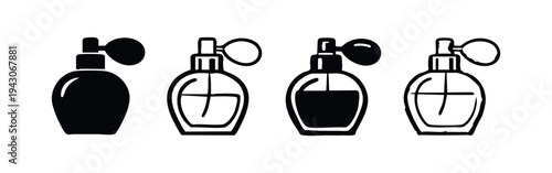 Hand-drawn Vintage Perfume Bottle Icons Set - Atomizer and Fragrance Cosmetic Product Symbols