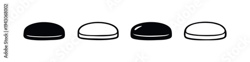 Collection of simple cap or lid icons, depicting various styles in black and white outline and solid vector graphics.