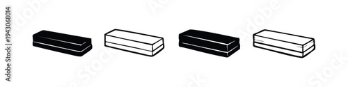 Set of rectangular block icons, simple geometric shapes in solid and outline black and white vector illustrations.
