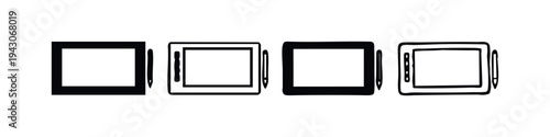 Graphics Tablet with Stylus Pen Icons Set