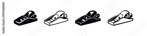 Detailed Woodworking Hand Plane Tool Icons Set