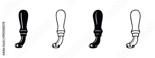 Leather Edge Creaser and Groover Tool Icon Set. Leathercraft Hand Tool Outline and Glyph Vector Illustration.