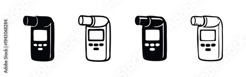 Alcohol Breathalyzer Tester Icon Set. Portable Breath Alcohol Detector Outline and Glyph Vector Illustration.
