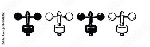 Anemometer icon set. Wind speed measurement device symbol for environmental monitoring.