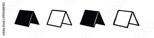 Table tent or menu holder icon set. Restaurant signage stand for information display.