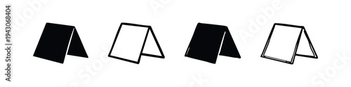 Table menu stand or display sign icon set. Foldable advertising symbol for business.