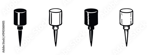Precision punch tool or drill bit icon set. Sharp pointed instrument for workshop tasks.