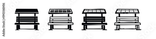 Set of Solar Powered Smart Park Bench Icons, Sustainable Urban Furniture Vector Illustration