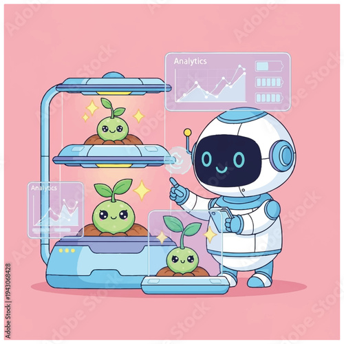 Robot Examining Seedlings in Laboratory Setting.