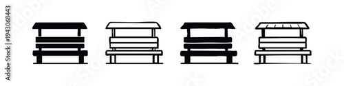 Set of Simple Park Bench Icons, Classic Outdoor Seating Vector Illustration for Public Spaces