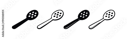 Set of Slotted Spoon Kitchen Utensil Icons, Skimmer Cooking Tool Vector Illustration