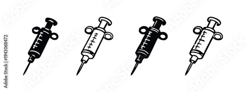 Hand-drawn Syringe Icon Set - Medical Injection and Vaccination Symbols in Doodle Style