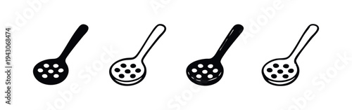 Set of Perforated Spoon Kitchen Utensil Icons, Skimmer Cooking Tool Vector Design