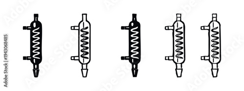 Laboratory Condenser Icons Set - Hand-drawn Chemistry Lab Equipment Glassware Vector