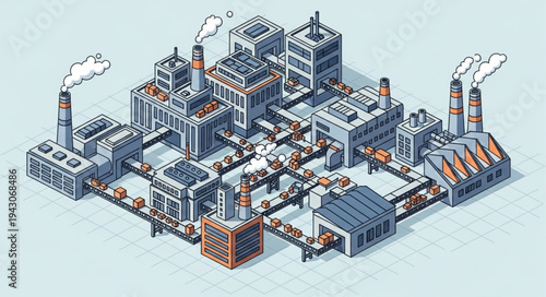 Isometric Industrial Factory Buildings Complex.