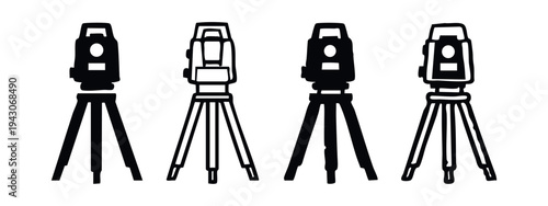 Detailed Surveying Instrument Icons - Hand-drawn Theodolite and Total Station Vector Set