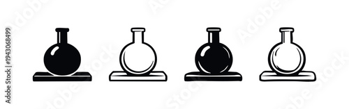 Empty Laboratory Flasks on Stands Icons - Scientific Glassware Chemistry Container Symbols