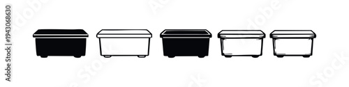 Modern Waste Bins and Recycling Containers Black and White Icon Set