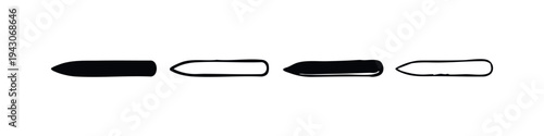 Elongated Capsule and Bullet Shape Icons Set in Black and White Vector Graphics