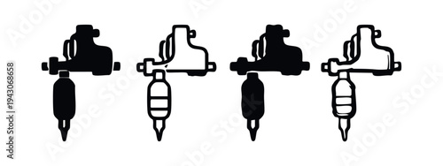 Compact Tattoo Machine and Rotary Gun Icons Set for Professional Body Art