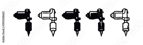 Professional Tattoo Machine and Gun Icons Set for Body Art Design