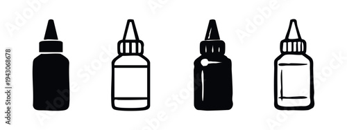 Dropper bottle icons set. Minimalistic design of cosmetic or medical liquid containers, perfect for health and beauty projects.