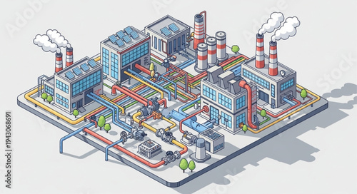Isometric Industrial Factory Complex Building.