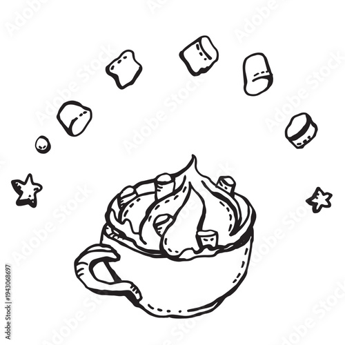 Cup with whipped cream marshmallows