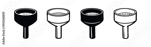 Laboratory Funnel Icons Set. Chemistry Lab Equipment Symbols in Solid and Outline Styles. Vector Illustration.