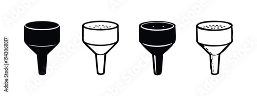 Filter Funnel Icons Set. Laboratory Dispensing and Filtering Equipment Symbols. Vector Illustration.