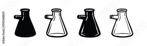 Kitasato Flask Icon Set. Chemistry Suction Flask Symbols for Laboratory Equipment. Vector Illustration.