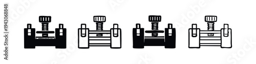 Bench Press Clamp Icons Set. Industrial Vise and Gripping Tool Symbols. Vector Illustration.