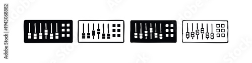 Audio Mixer Console Icons Set. Sound Equalizer Board Symbols for Music Production. Vector Illustration.