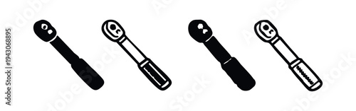 Socket wrench ratchet tool icons in various styles for automotive and mechanical work.