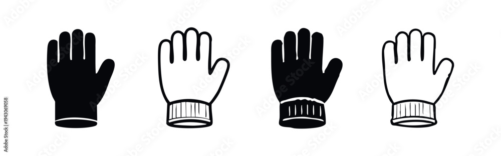 Obraz premium Rubber Gloves Icons Set. Cleaning and Medical Hand Protection Vector Symbols for Hygiene and Healthcare.