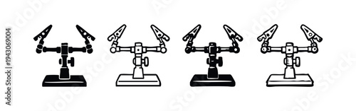 Electronic helping hand tool icon set, a third hand for soldering and precise work.