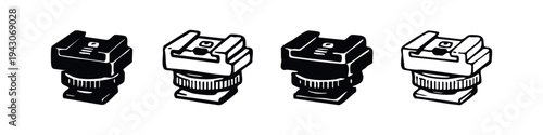 Camera hot shoe flash or trigger icon set, photography lighting accessory.