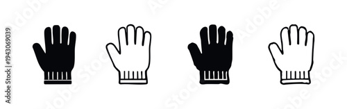 Work Gloves Icons Set. Protective Handwear Black and White Vector Symbols for Safety and Industrial Applications.