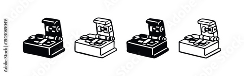 Vintage Sewing Machine Icons Set. Retro Tailoring Equipment Vector Symbols for Needlework and Craft Hobbies.