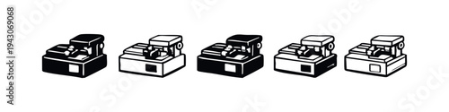 Vintage Cash Register Icons Set. Retro Point of Sale Machine Vector Symbols for Retail and Commerce Business.