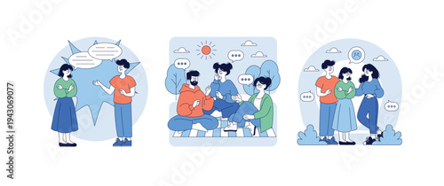 Group Communication and Emotions Vector Illustration