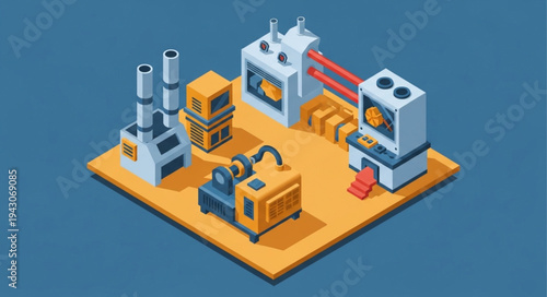 Isometric Factory Industrial Equipment Illustration.