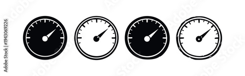 Speedometer Gauge Icons. Circular Meter Dashboard Indicator Vector Set on White Background.