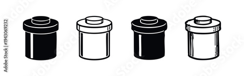Isometric AA battery icon set. Black and white vector illustration of power source for electronic devices.